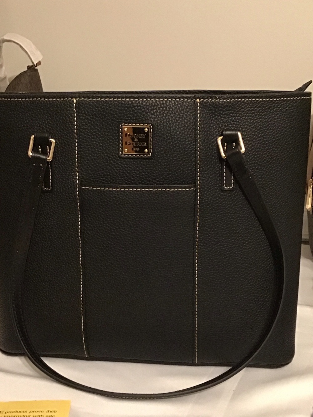 Dooney & Bourke Black Pebbled Leather Shoulder Tote with Gold Plate